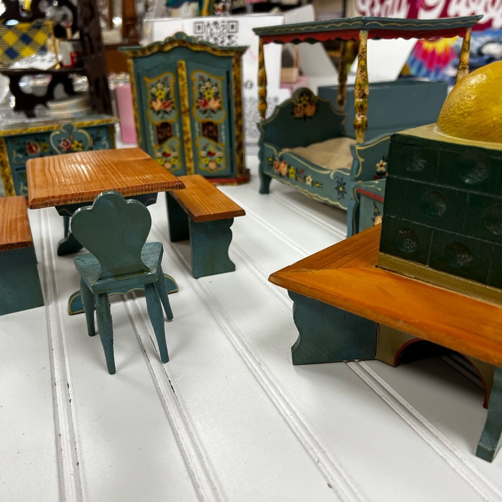 VTG Antique Dora Kuhn Dollhouse 10 Piece Wood Furniture Rare HTF 1950s Sweden